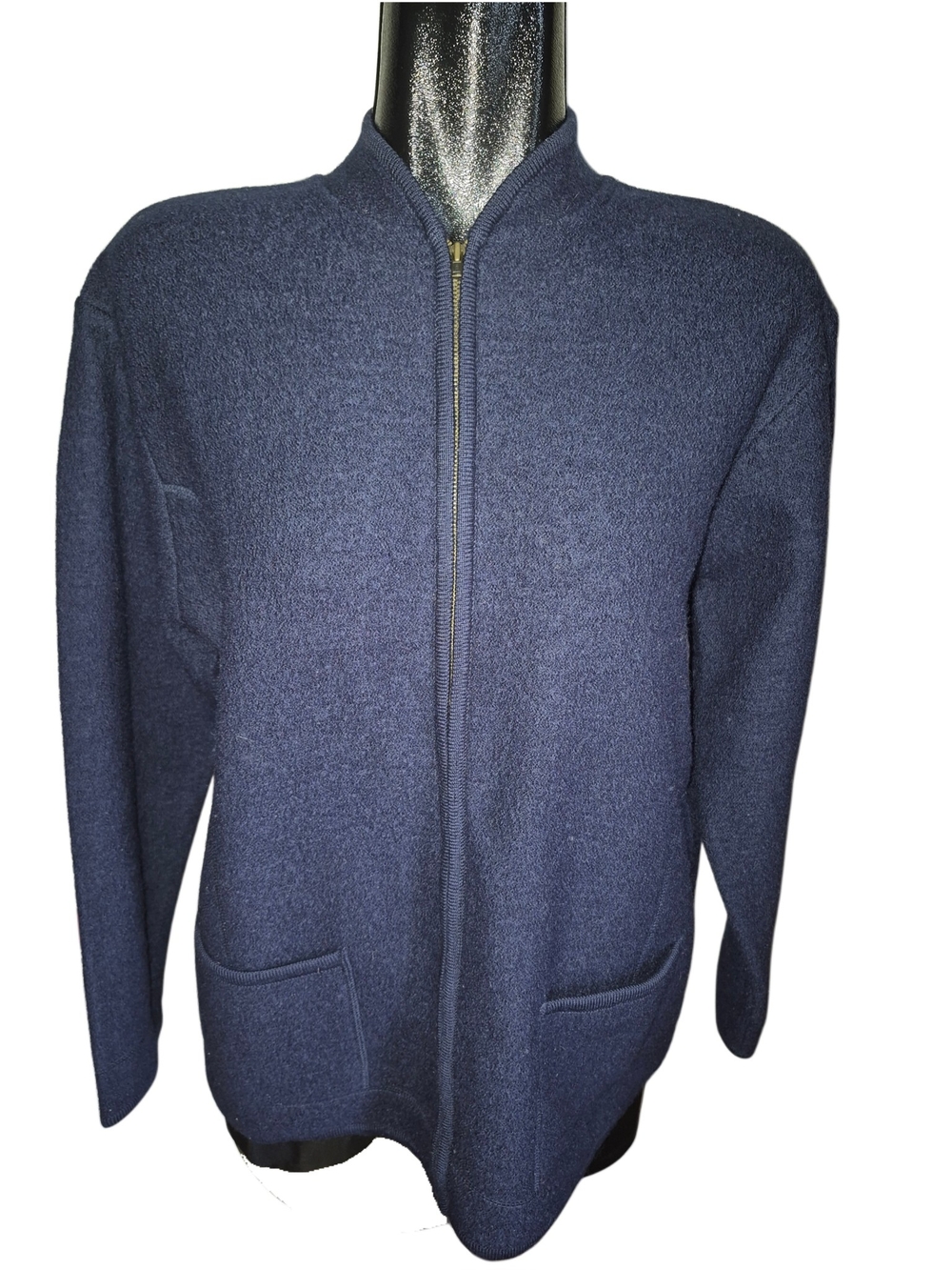 Vintage 90's 100% Wool Tabi International Navy Zip-Front Sweater Jacket Size M